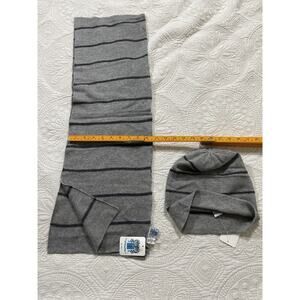 Gray Striped Knit Scarf & Beanie Set Angora Wool Cashmere Blend Unisex